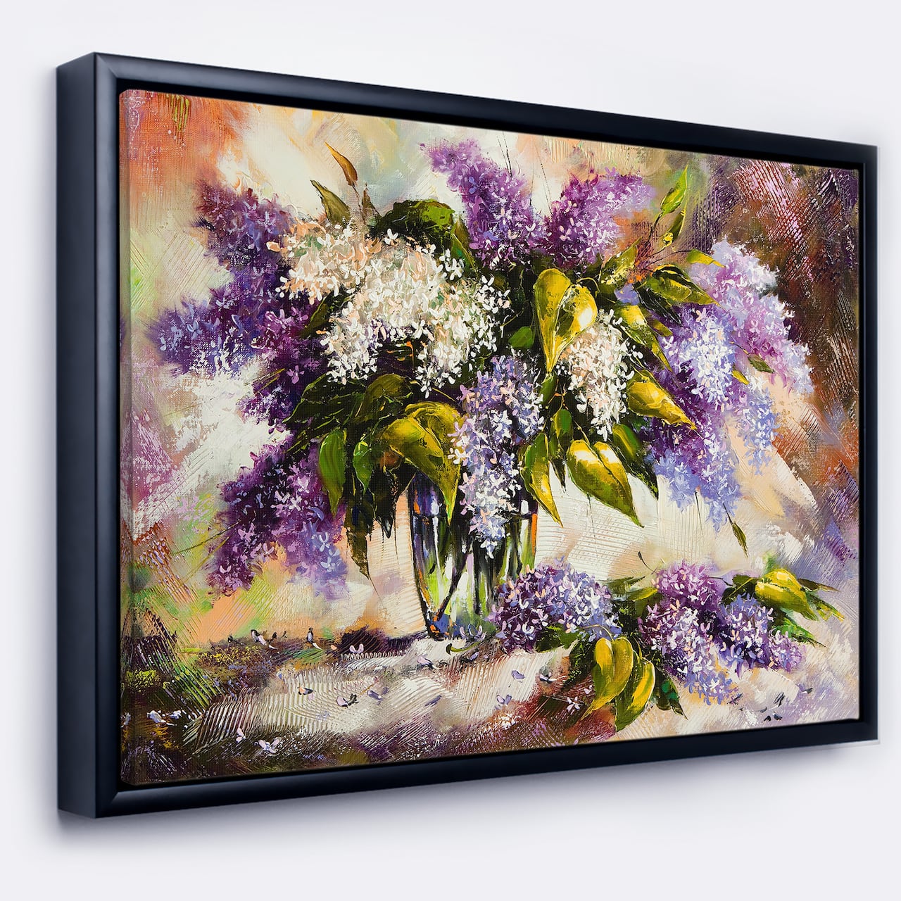 Designart - Lilac Bouquet in a Vase - Floral Painting Framed Canvas Art Print